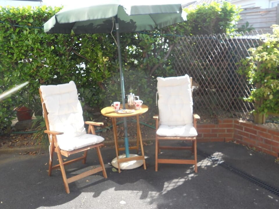 Patio suntrap for morning coffee
