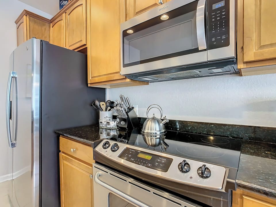 The kitchen is stocked with all your favorite small and large appliances