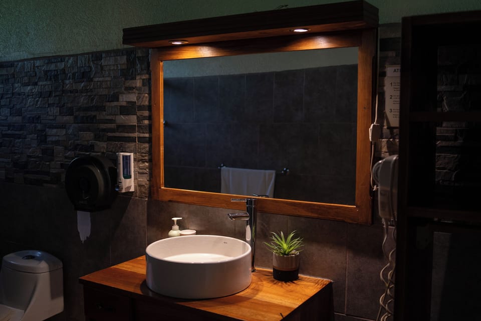 Deluxe Room | Bathroom | Hair dryer, towels, soap, shampoo