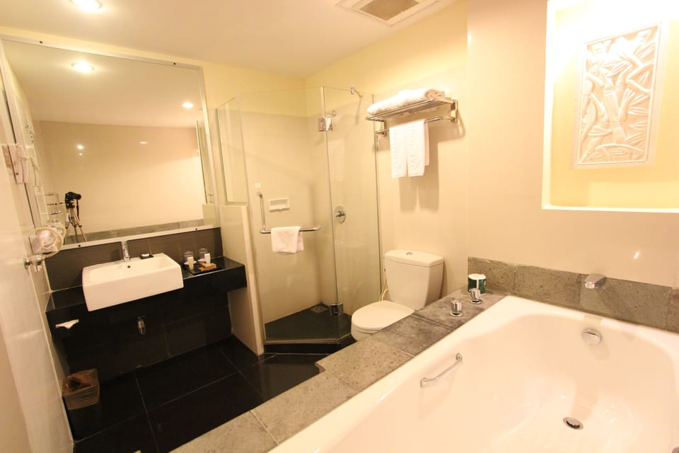Deluxe Twin Room | Bathroom | Separate tub and shower, deep soaking tub, free toiletries