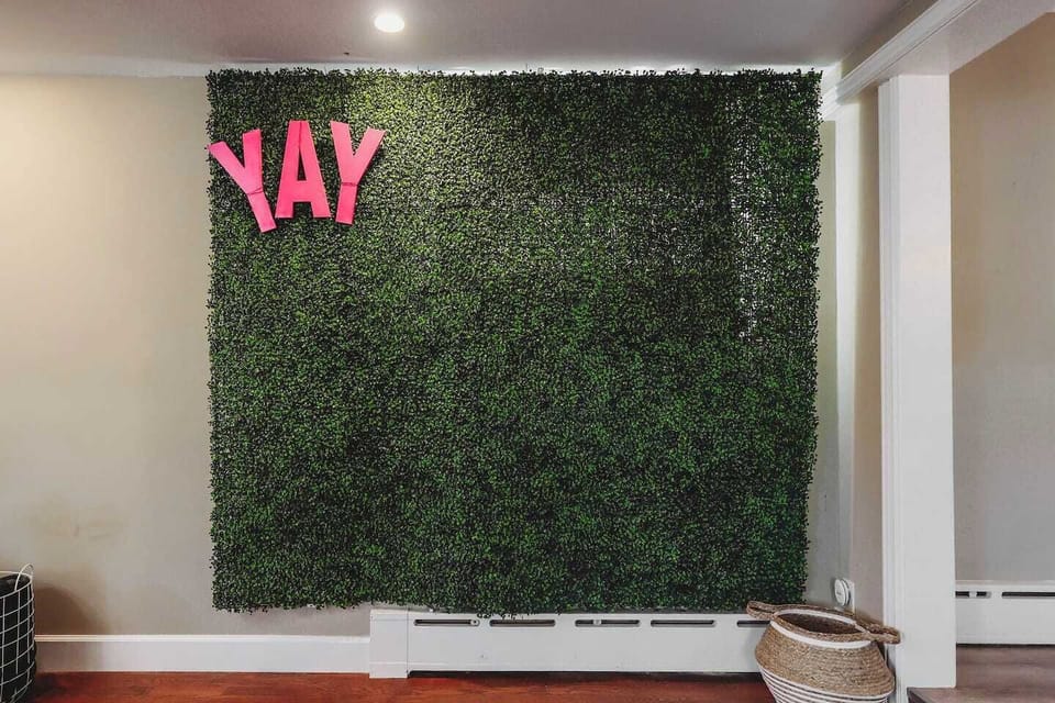 We added a selfie wall for all the bachelorette parties and groups that come through and need to get their photo wall on!! The basket includes a few banners and lots of clips to hang your own banners when you arrive to decorate! 