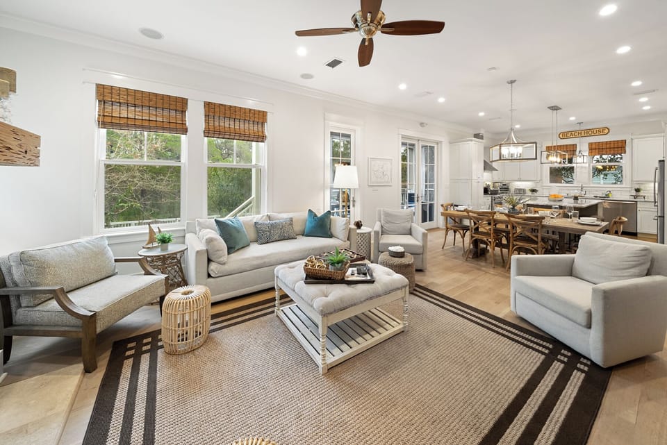 House, Multiple Beds, Private Pool, Partial Ocean View | Living area | TV, fireplace