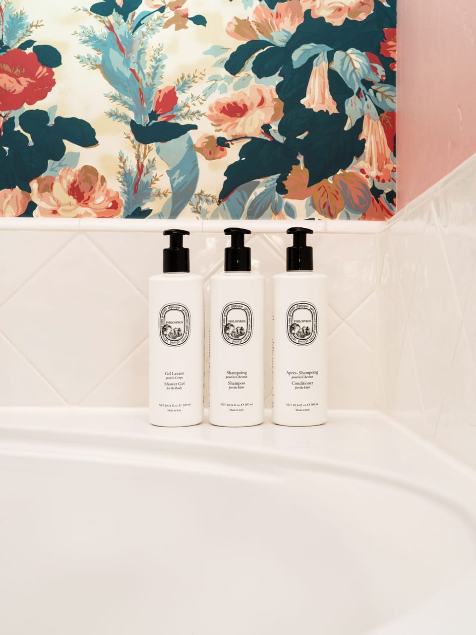Separate tub and shower, deep soaking tub, designer toiletries