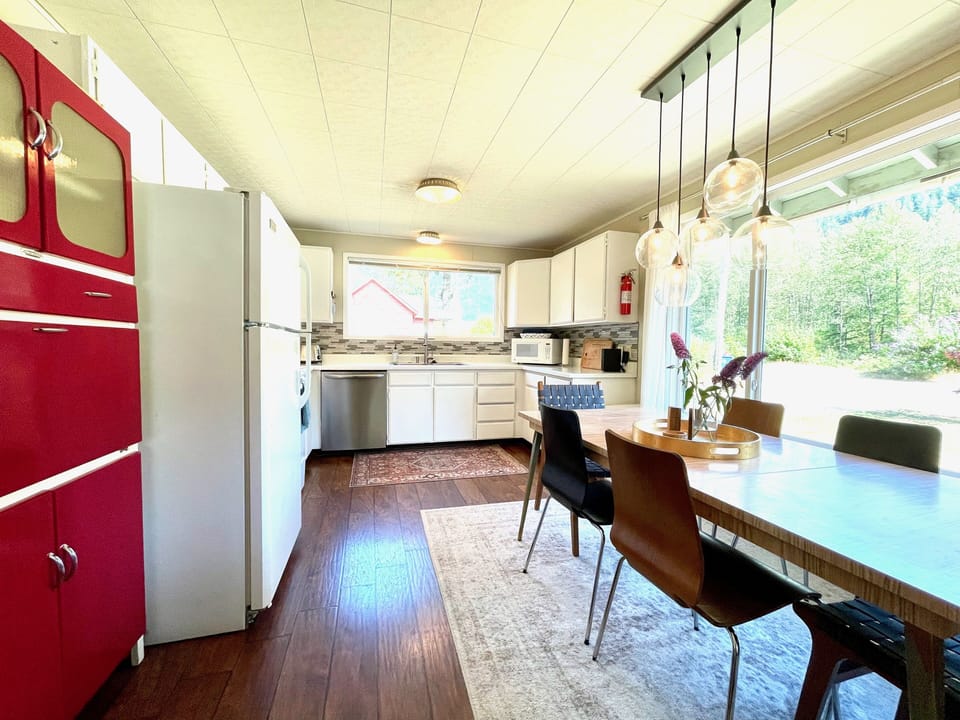 Dining room and kitchen for easy meal prep.
