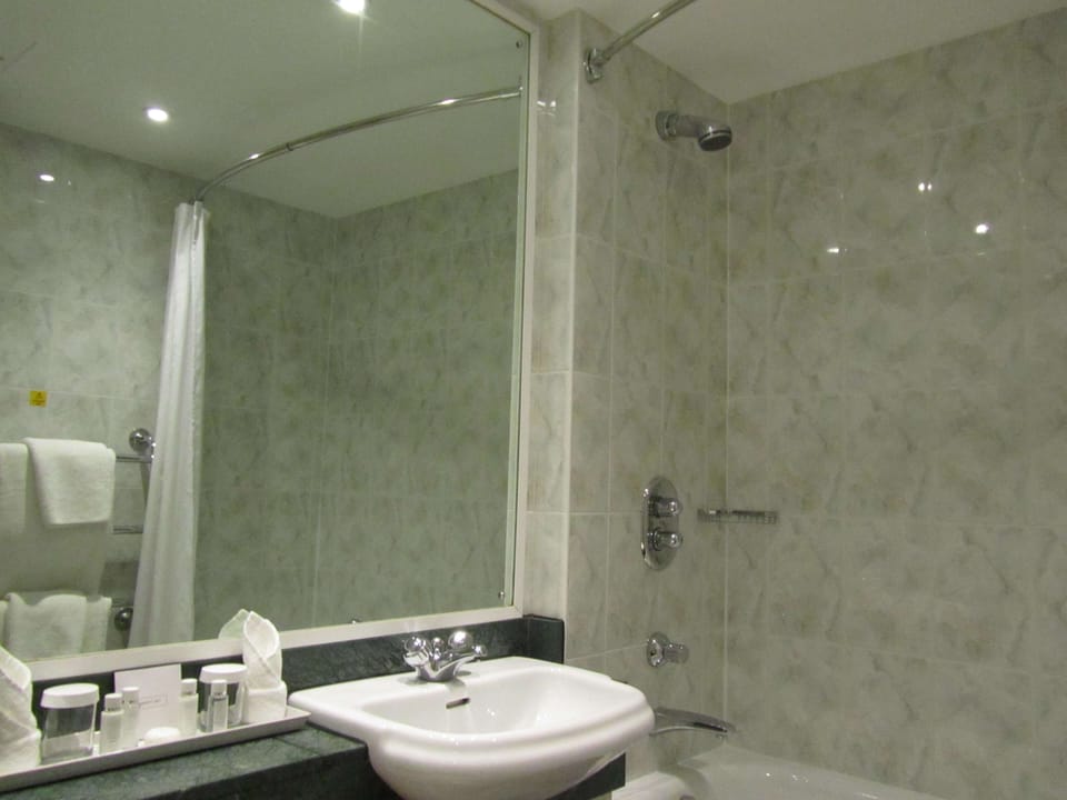 Combined shower/tub, free toiletries, hair dryer, towels
