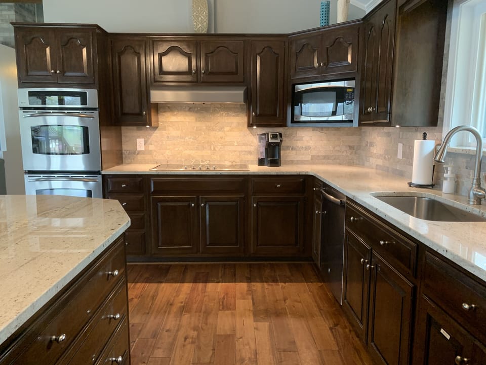 Large open kitchen with double oven.