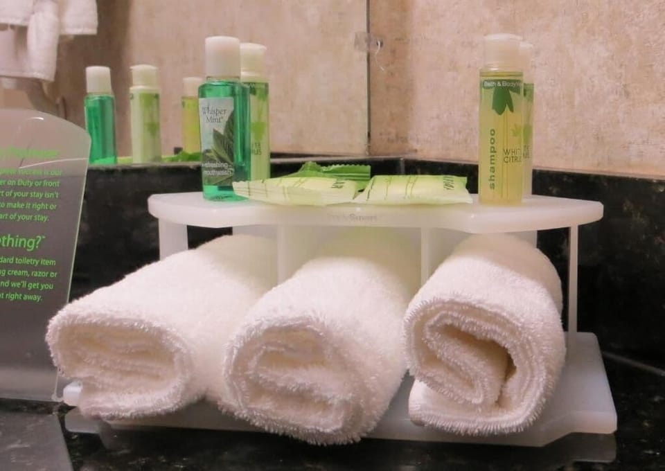 Free toiletries, hair dryer, towels