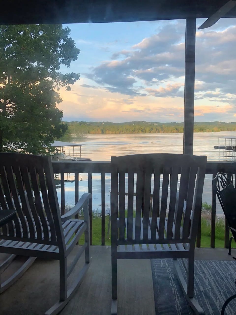 Rocking chairs on the deck. 