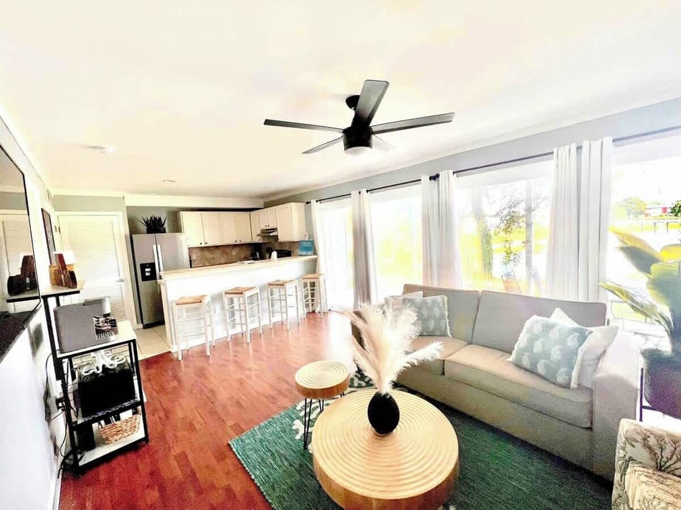 With a wall of sliding glass doors encompassing the living room, the natural light is incredible!