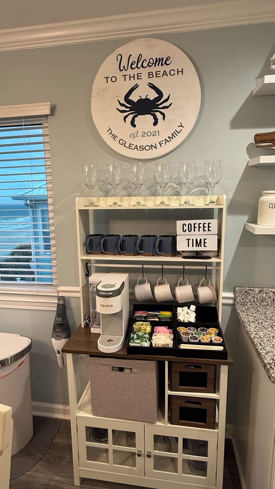 Coffee/Tea Station stocked with a variety of coffees and teas