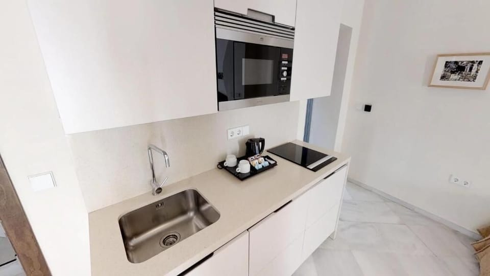 Deluxe Apartment, 1 Bedroom, City View | Private kitchen | Mini-fridge, microwave, stovetop, dishwasher