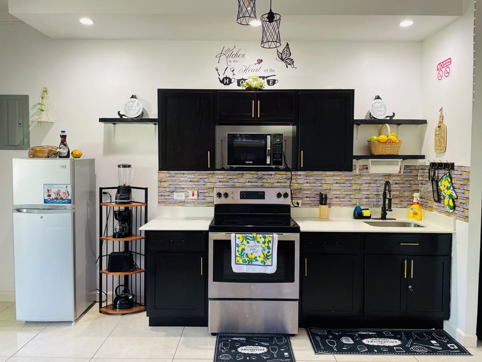 Open concept kitchen with quartz countertops and stainless steel appliances