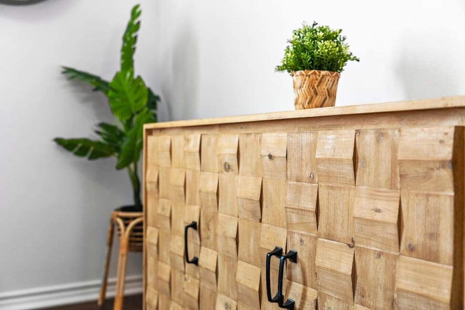 Rattan wood dresser.