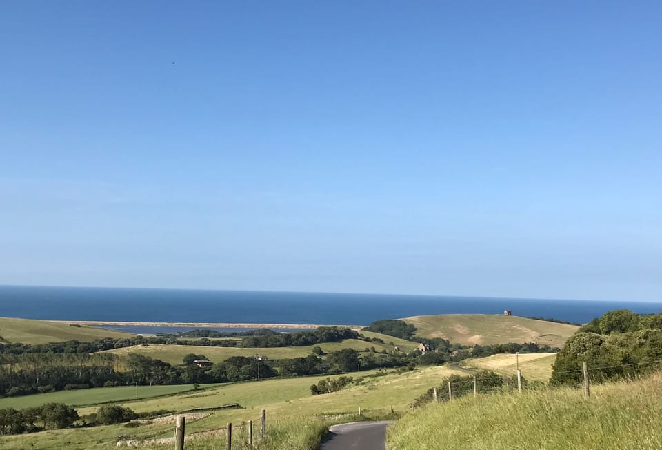Furlongs, Abbotsbury: View of The Fleet with Furlongs below St Catherine's Chapel