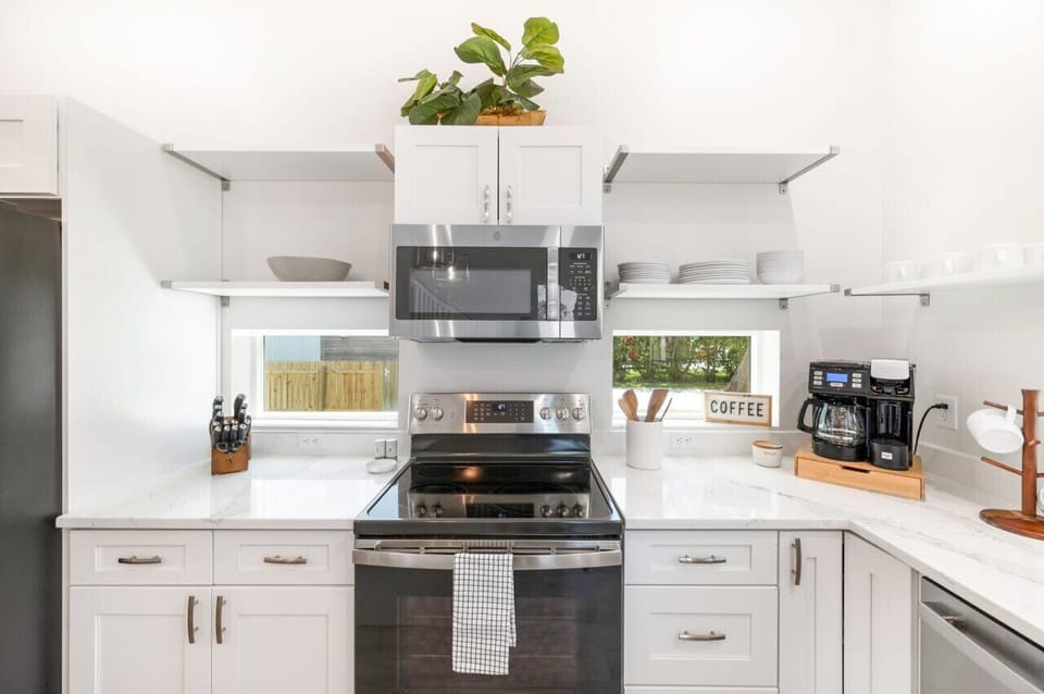 Fully stocked kitchen.
