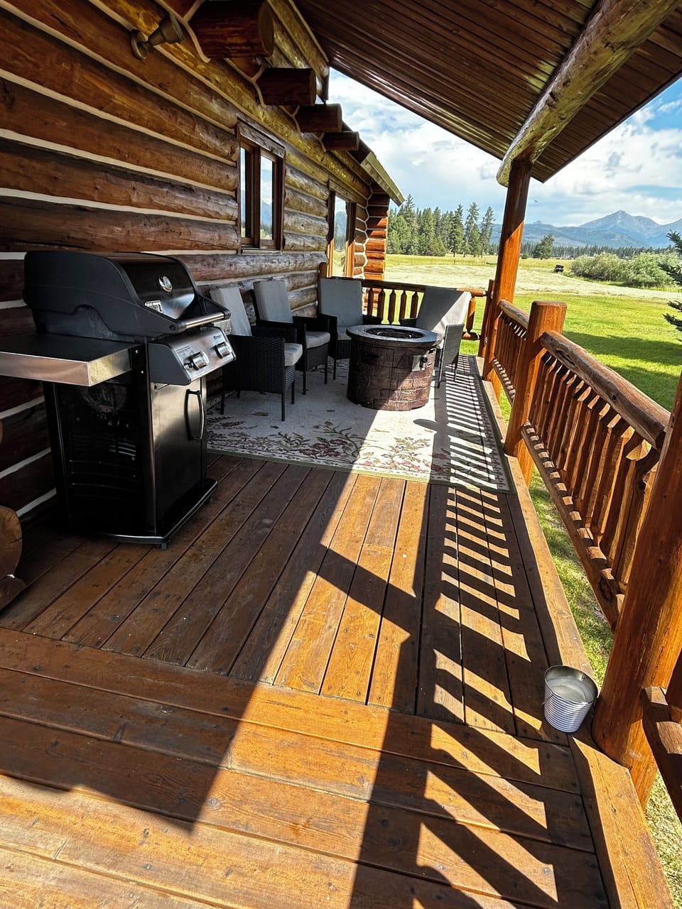 East deck with propane fire pit and BBQ