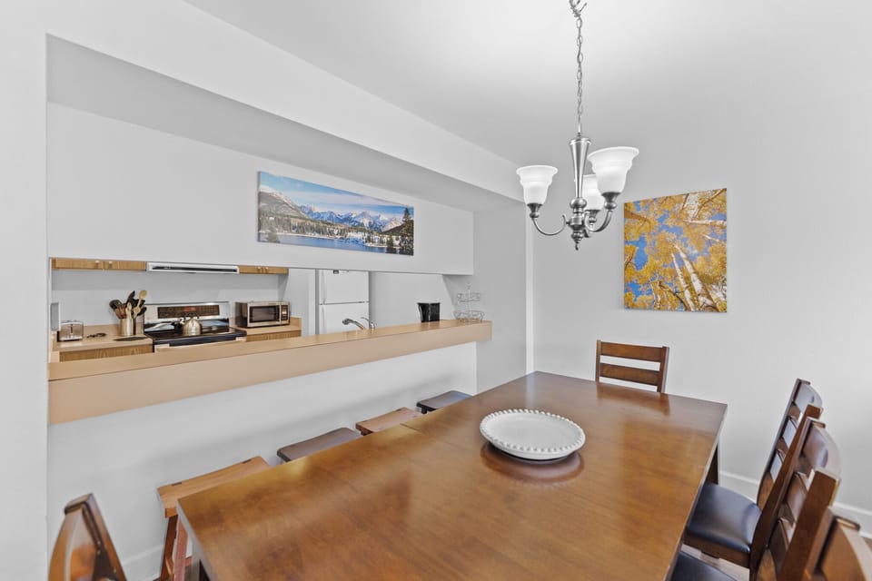 Dining table that seats eight.