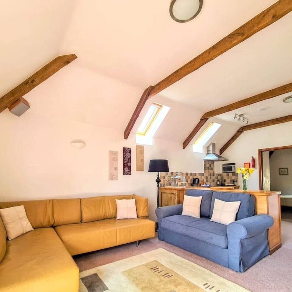 Comfy living room area with small double sofa bed for extra adult or 2 children