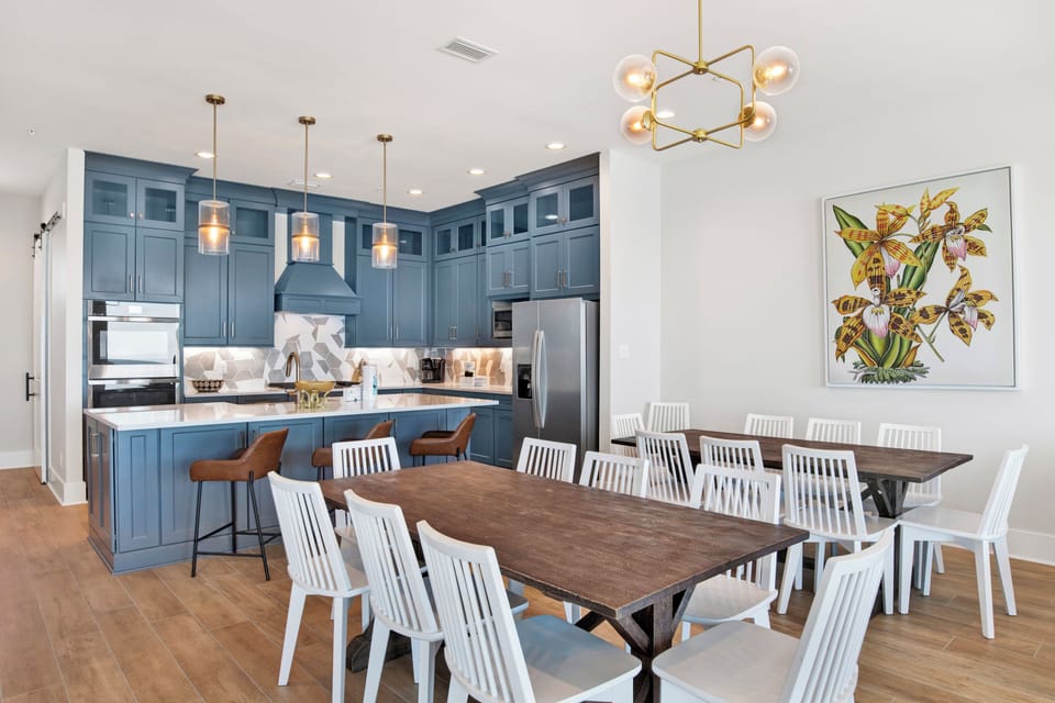 The home has multiple dining tables, great for family meals, games and puzzles