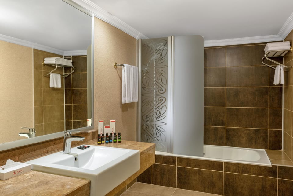 Suite | Bathroom | Combined shower/tub, free toiletries, hair dryer, bathrobes