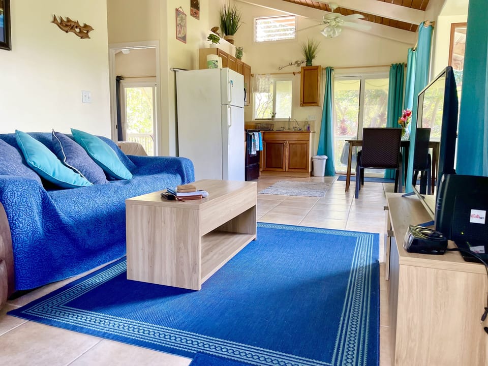 Relaxing living room that connects to my kitchen.  Enjoy my large smart TV