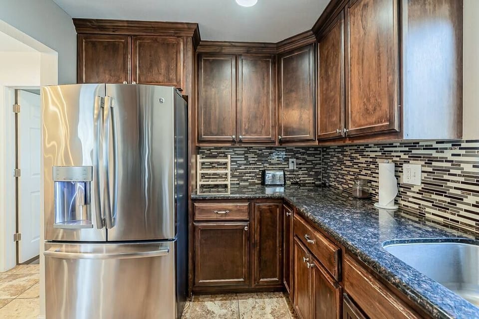 We offer a full size fridge and stainless steel appliances for your convenience