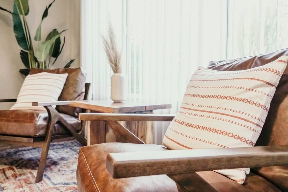 Living Room, plush leather chairs close up