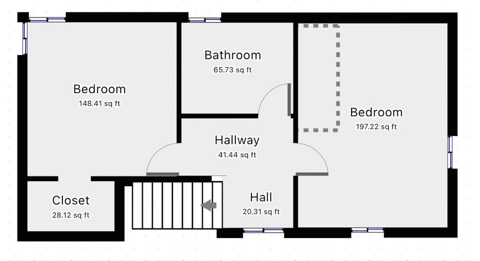 Upstairs - two bedrooms and bath 