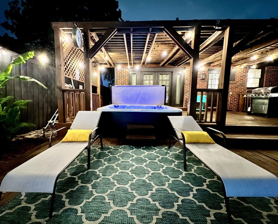 Enjoy the hot tub on the deck with this warm ambiance lighting 