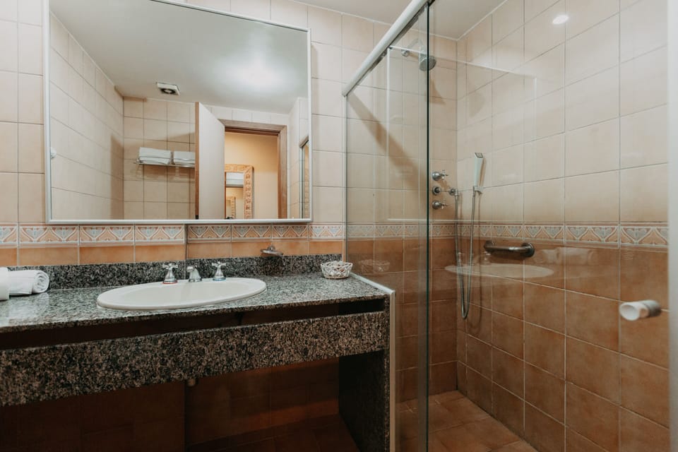 Shower, free toiletries, hair dryer, towels