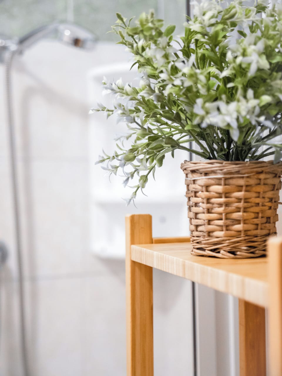 Shower, rainfall showerhead, free toiletries, hair dryer