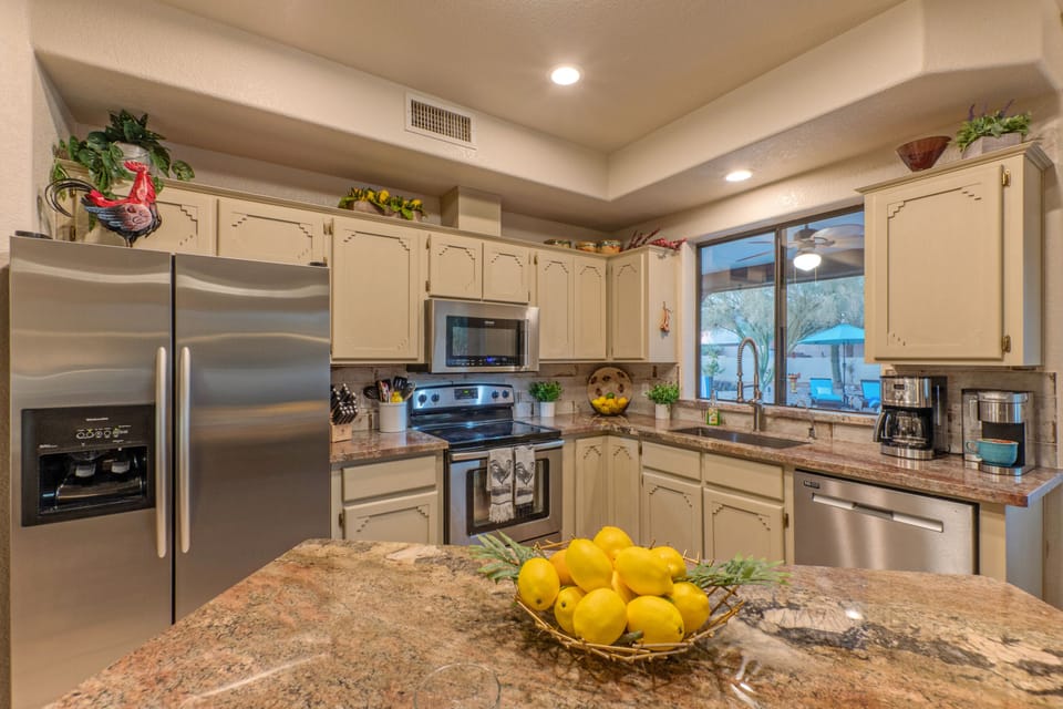 Your chef will love prepping and serving gourmet cuisine in our modern and well stocked kitchen.