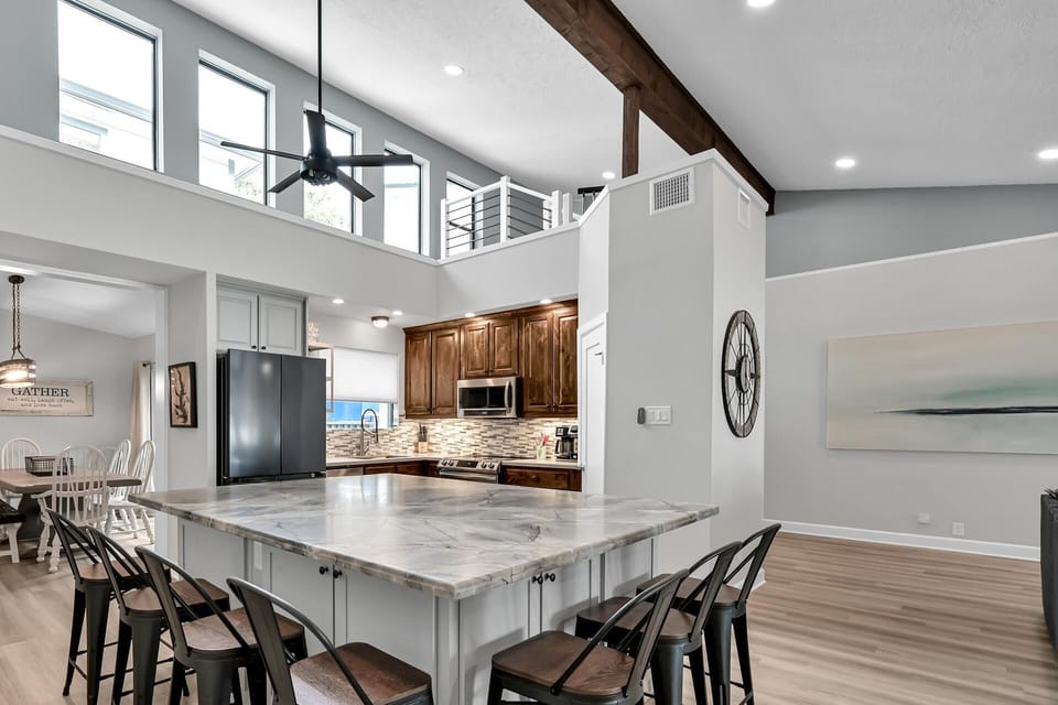 Large kitchen island for cooking, dining, and enjoying company