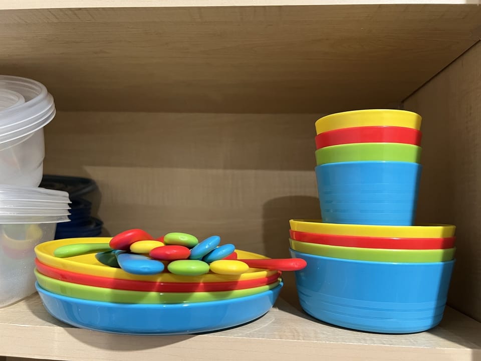 Our 'kid-friendly' home features a high chair, Pack 'n Play, and even toddler-approved dinnerware. :)
