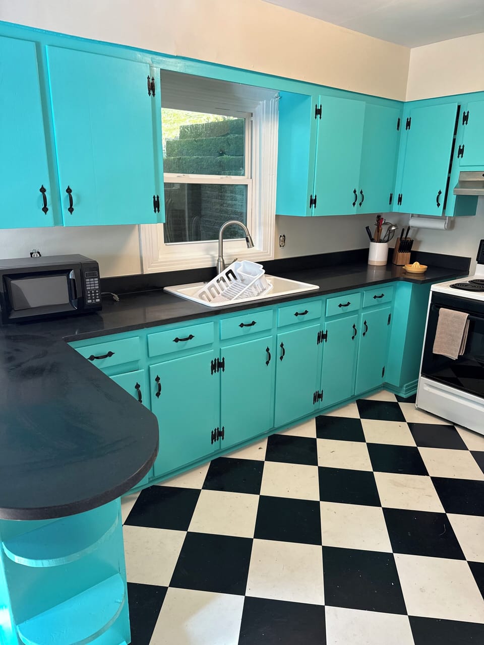 Kitchen professionally restored to original 1960s colors with new granite. 
