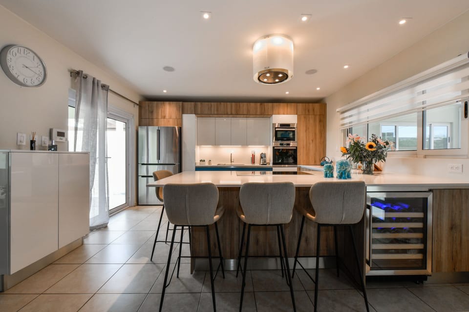 kitchen island with wine cooler