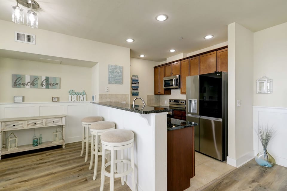 Counter seating ideal for conversation while cooking.