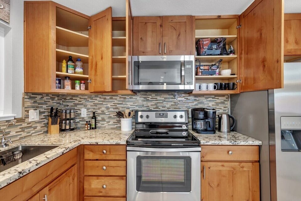 Home has a coffee maker, mugs, some basic spices and a knife set available for your use.