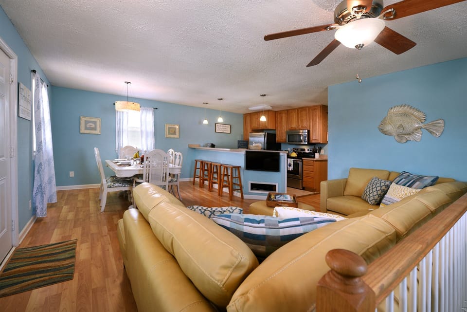 Living room, dining room, and kitchen