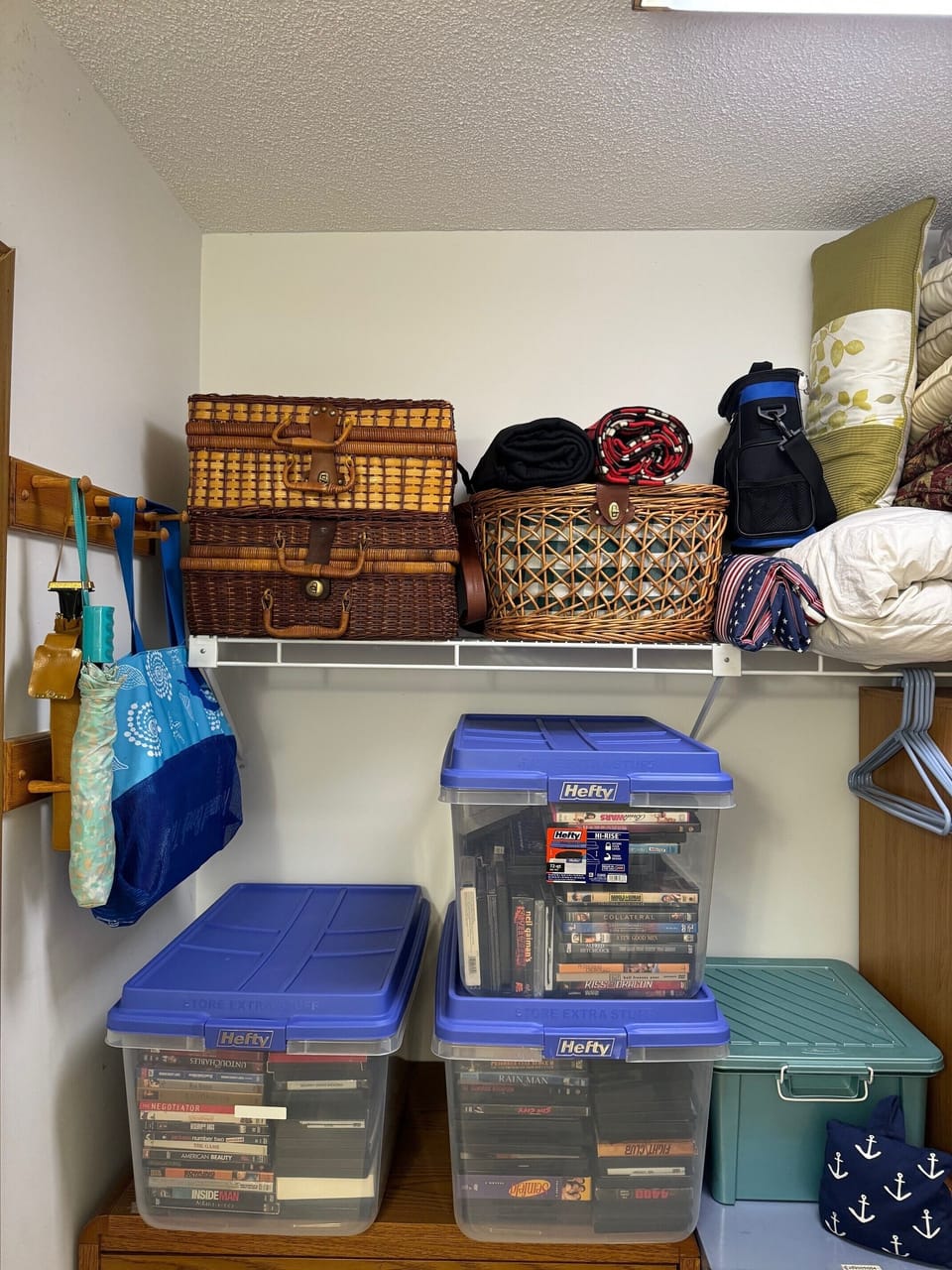 More family games, blankets, picnic baskets, fishing gear, and other activities located in the Master closet.