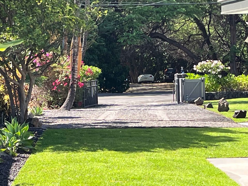 Gated driveway entrance with house set back from the street.