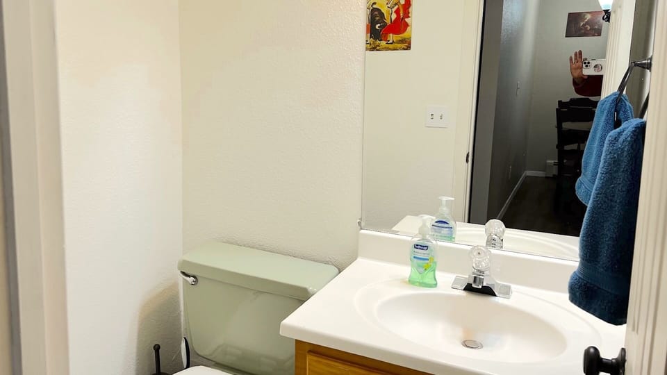 Hair dryer, towels and amenities provided