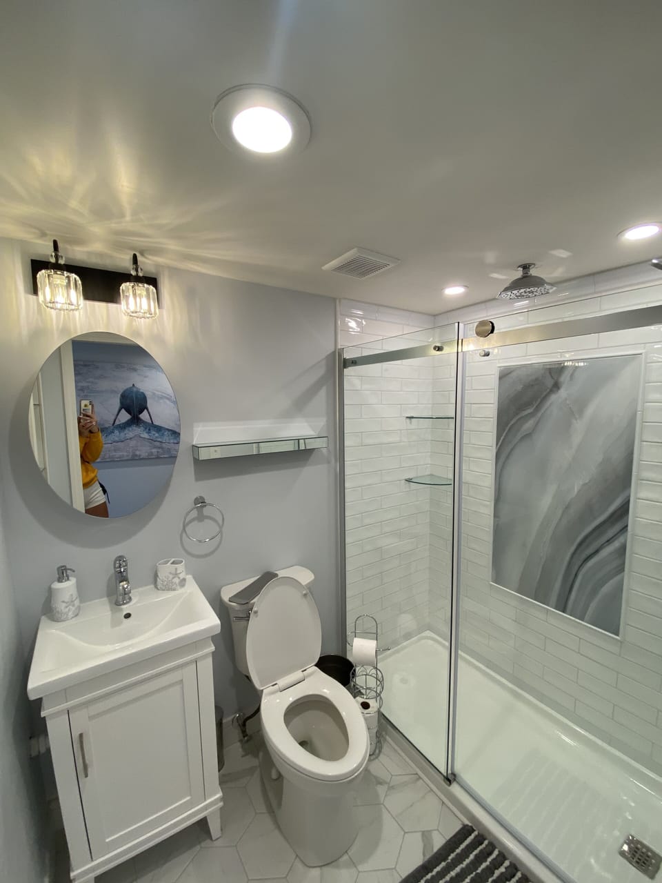 Another angle of our beautiful bathroom with rain-shower and a hand-held.