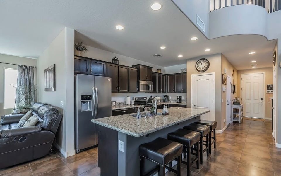 Large kitchen island is perfect for entertaining a crowd.
