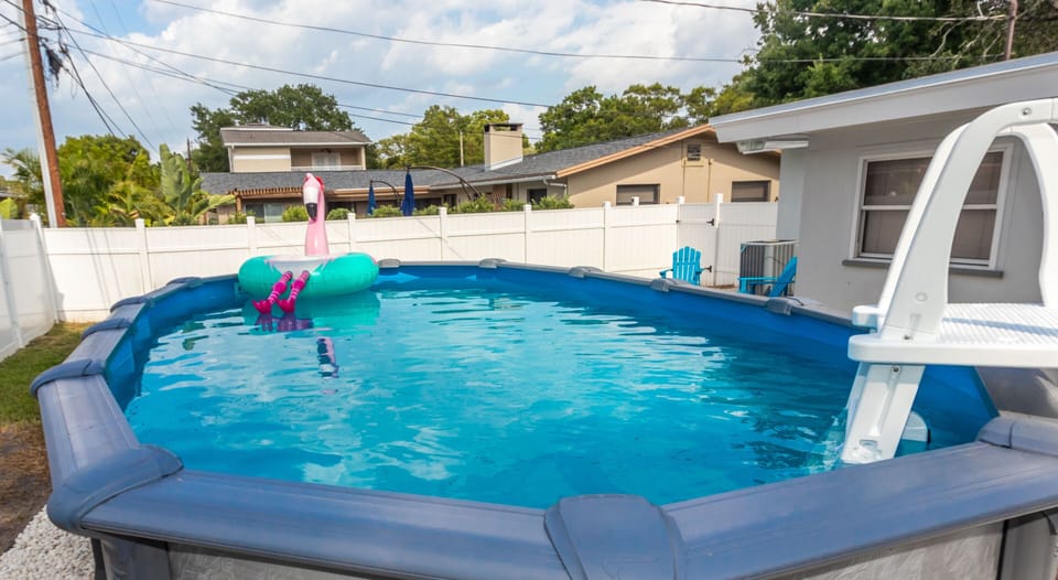 19-foot above ground pool with locking safety ladder for worry-free swimming!