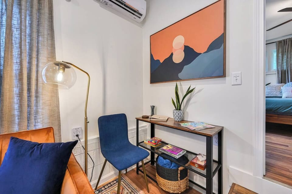 Extra chair for kitchen table if needed . Or a great place to check emails on your laptop.