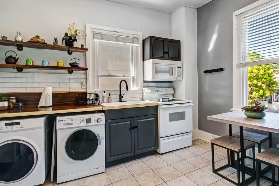 The full kitchen is appointed with the basic essentials for making a light meal.