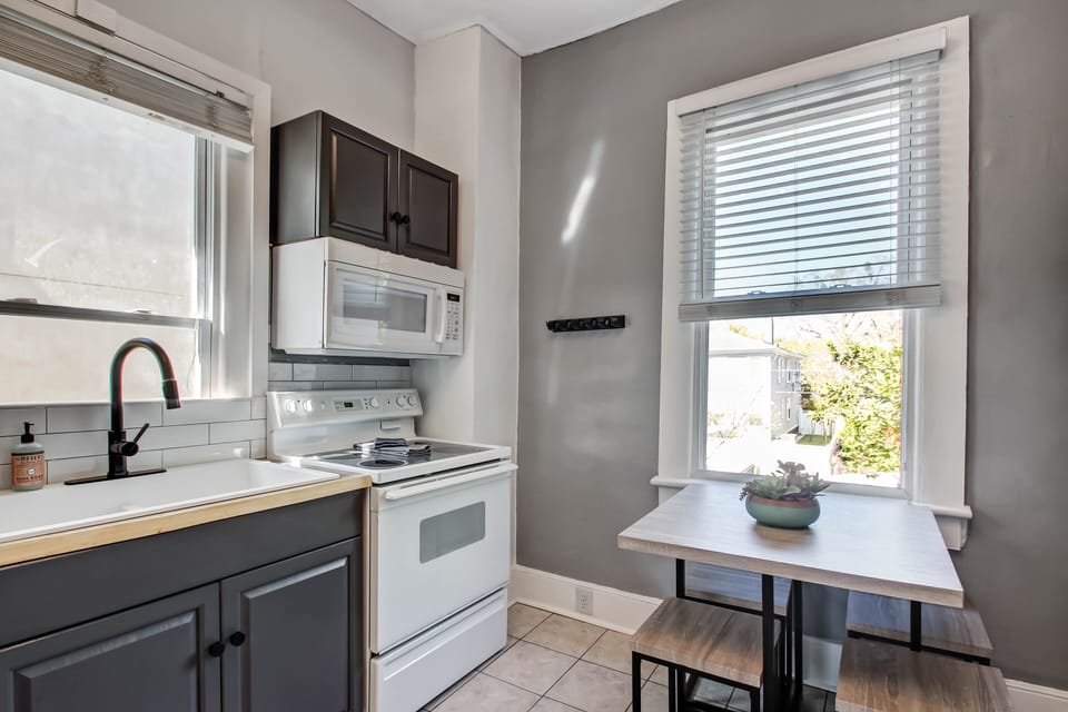 The full kitchen is appointed with the basic essentials for making a light meal.