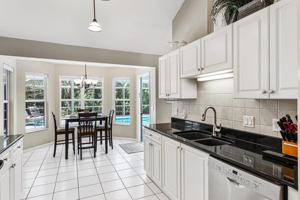 The nook is right off of the kitchen