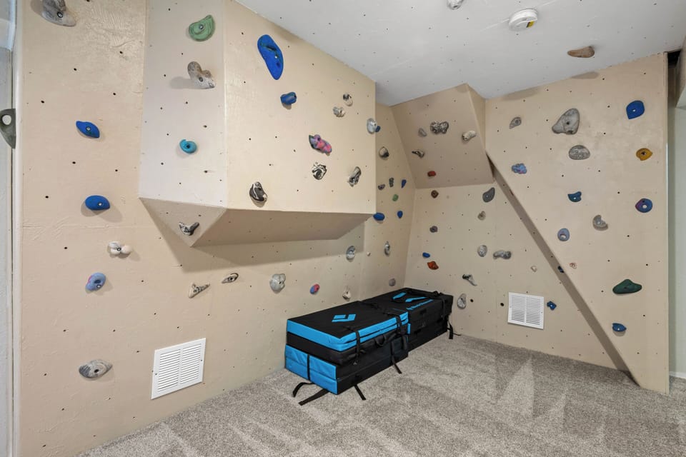 Custom climbing wall in basement.
